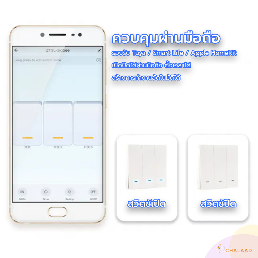 Zemismart Smart Wall Light Switch สวิตช์ไฟแบบปุ่มกด สวิตช์ไฟอัจฉริยะ สั่งผ่านแอป สั่งด้วยเสียง รองรับ Apple HomeKit Tuya