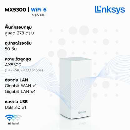 Linksys Velop MX5300 - Tri-Band AX5300 Mesh WiFi 6 Router เราเตอร์ไวไฟ 6 ระบบเมช LSS-MX5300-AH