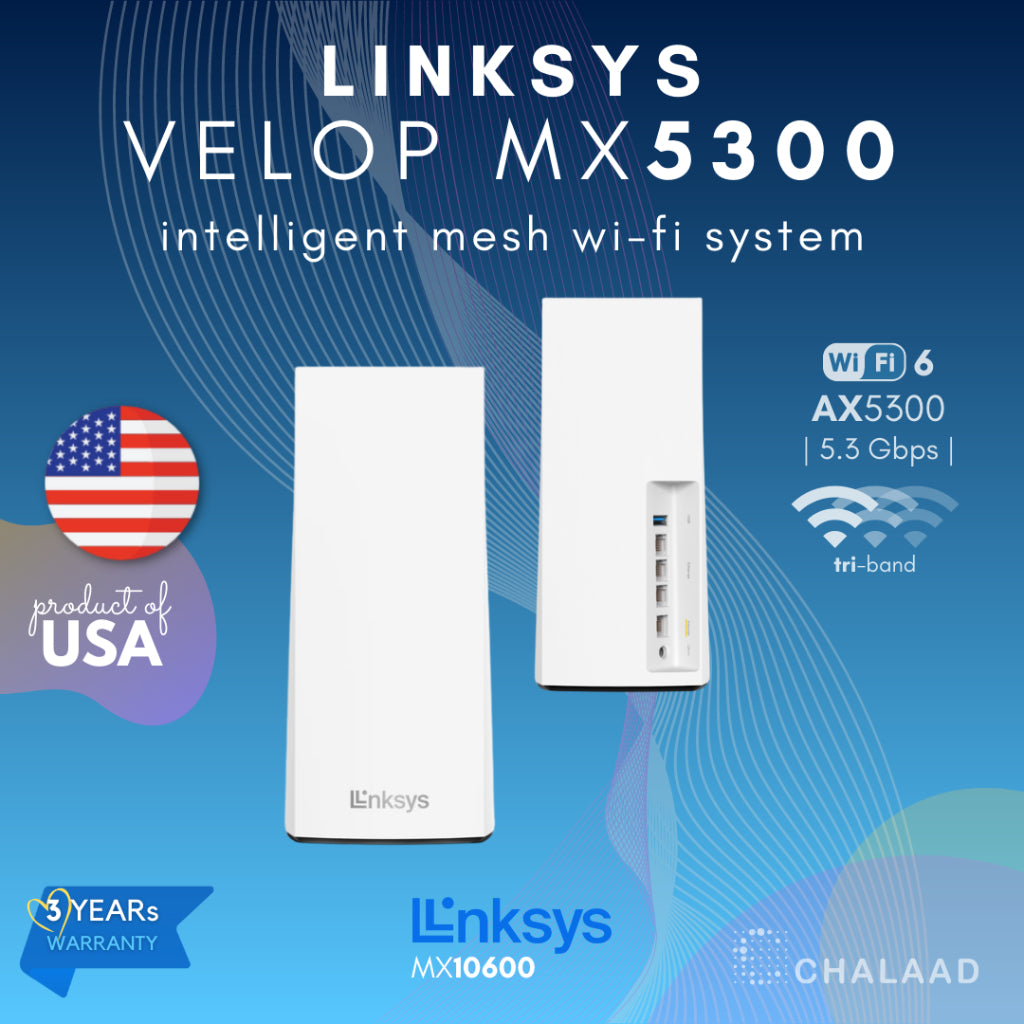 Linksys Velop MX5300 - Tri-Band AX5300 Mesh WiFi 6 Router เราเตอร์ไวไฟ 6 ระบบเมช LSS-MX5300-AH