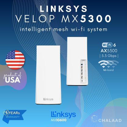 Linksys Velop MX5300 - Tri-Band AX5300 Mesh WiFi 6 Router เราเตอร์ไวไฟ 6 ระบบเมช LSS-MX5300-AH